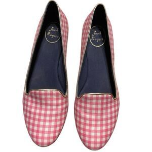 Jack Rogers Pink White Gingham Print Canvas Slip-On Flats Women's Size 8 M
